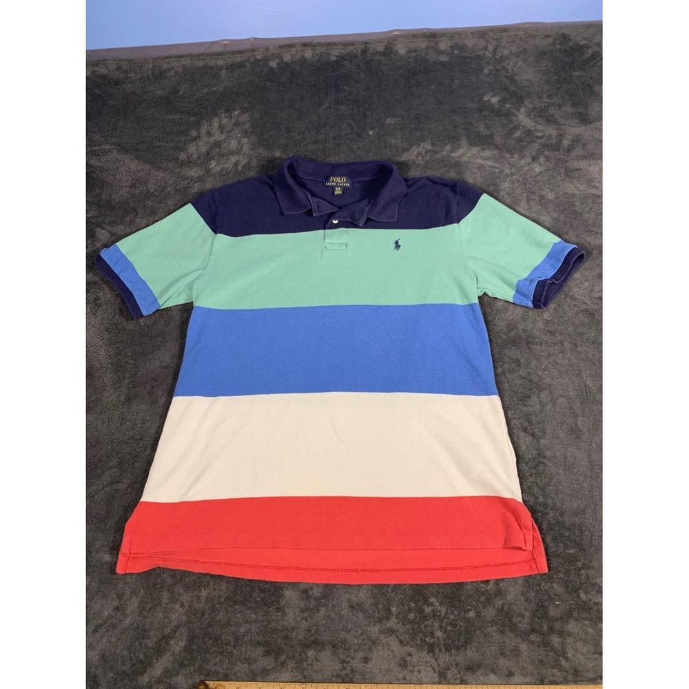 Polo Ralph Lauren Boys XL 18-20 Shirt Multicolor Striped Short Sleeve‎ Pony